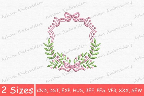 Pink Bow Frame with Leaves Monogram