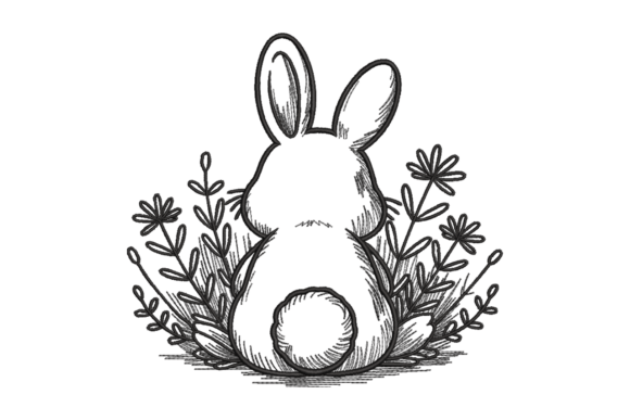 Sketched Bunny in Wildflowers